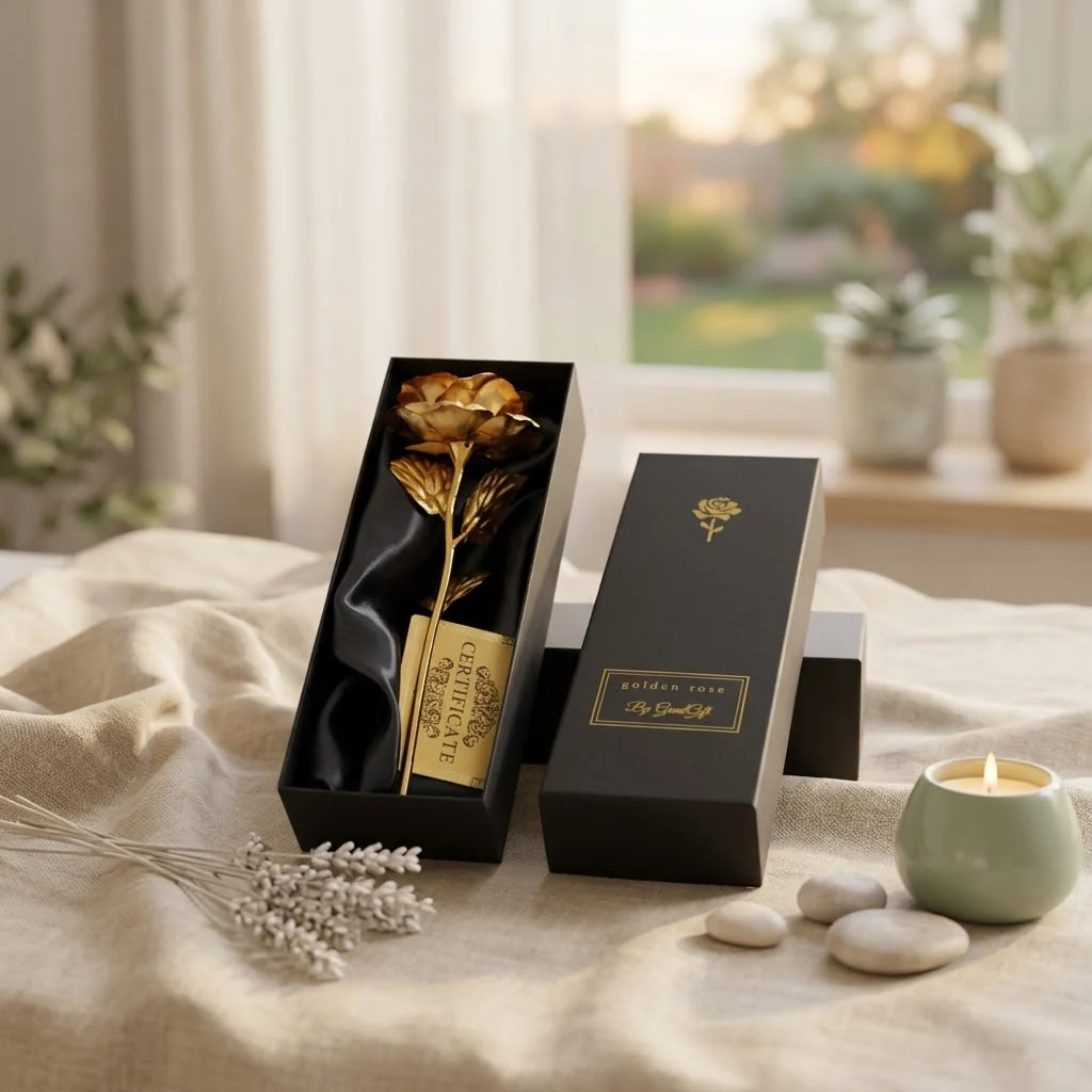 Real rose, dipped in 24-carat gold, preserved as a timeless gift of love.