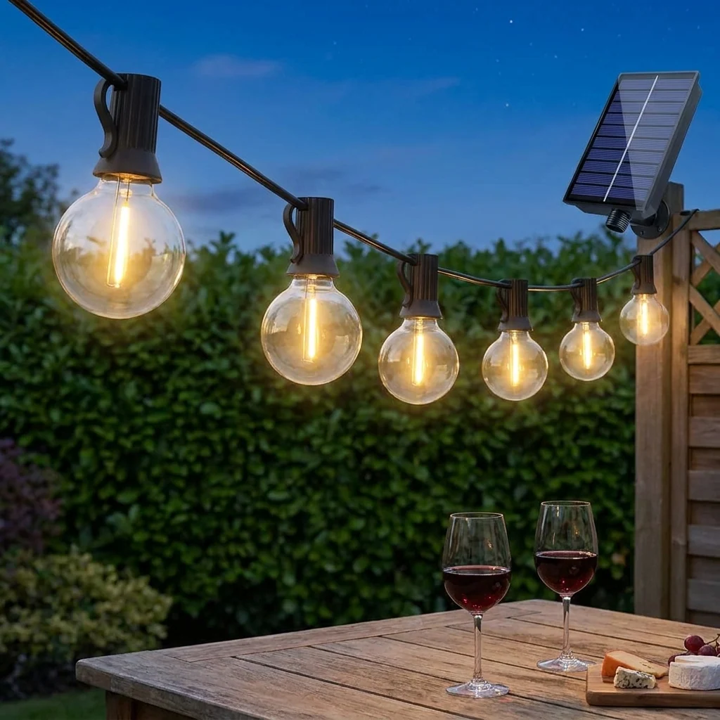 Solar Festoon Lights Outdoor | G40 Globe String Lights with Remote, Waterproof for Garden, Patio & Pergola
