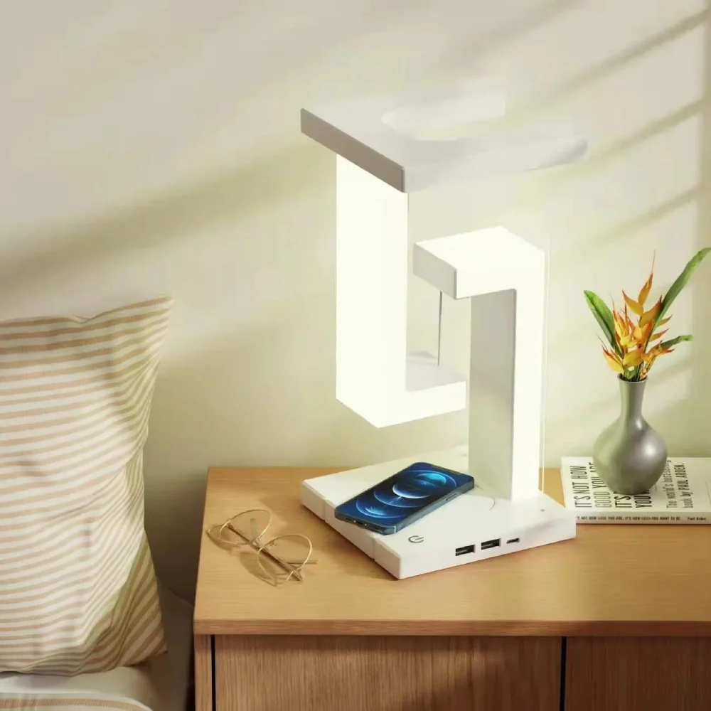 Magnetic Levitating Table Lamp with Wireless Charging – Intelligent LED Light, Modern Design, Durable ABS Plastic