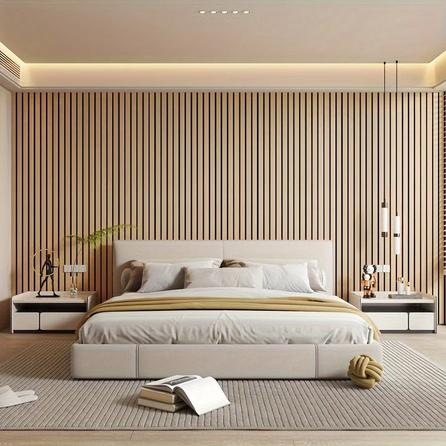 3D PVC wall panels with wood-look texture