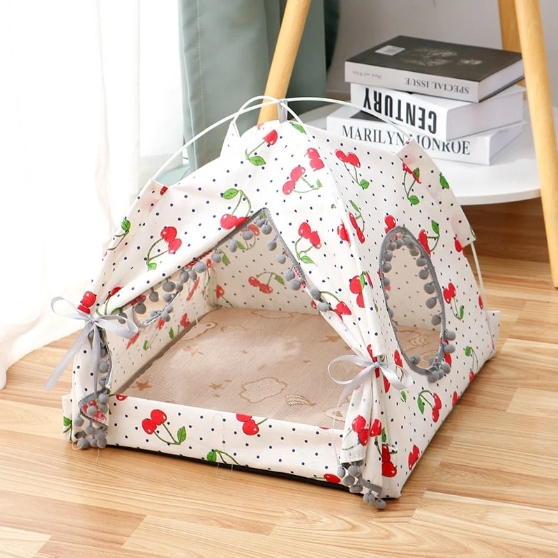 Portable Cat Tent Bed for Outdoor Travel with Removable Padded Mat and Mesh Windows