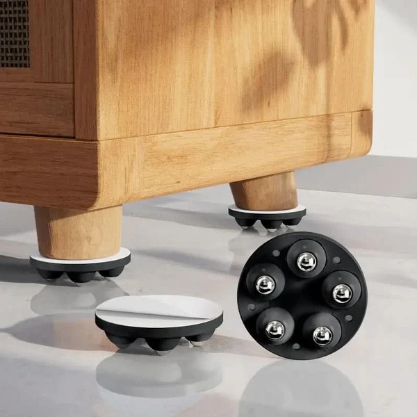 Eary set of 4 adjustable, movable furniture leg pads fitted with 5 wheel rollers, image 0