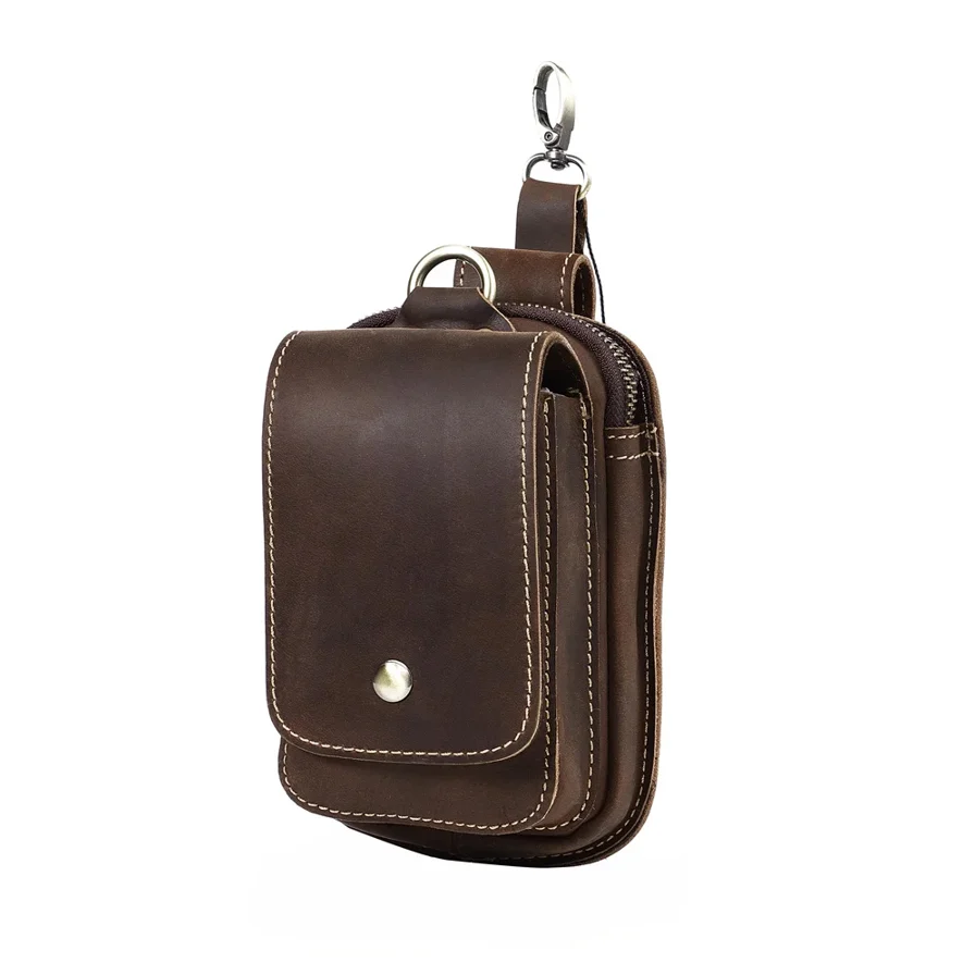 Men's Leather Waist Bag — Adjustable Strap, Elastic Support Band
