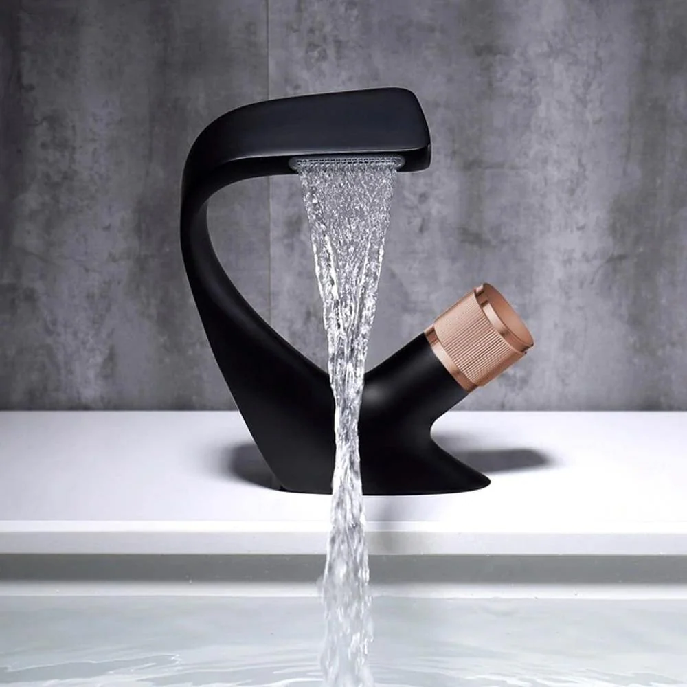 Bathroom Basin Tap Waterfall Spout Single Handle Brass Mixer Faucet for Sink with Ceramic Disc Cartridge