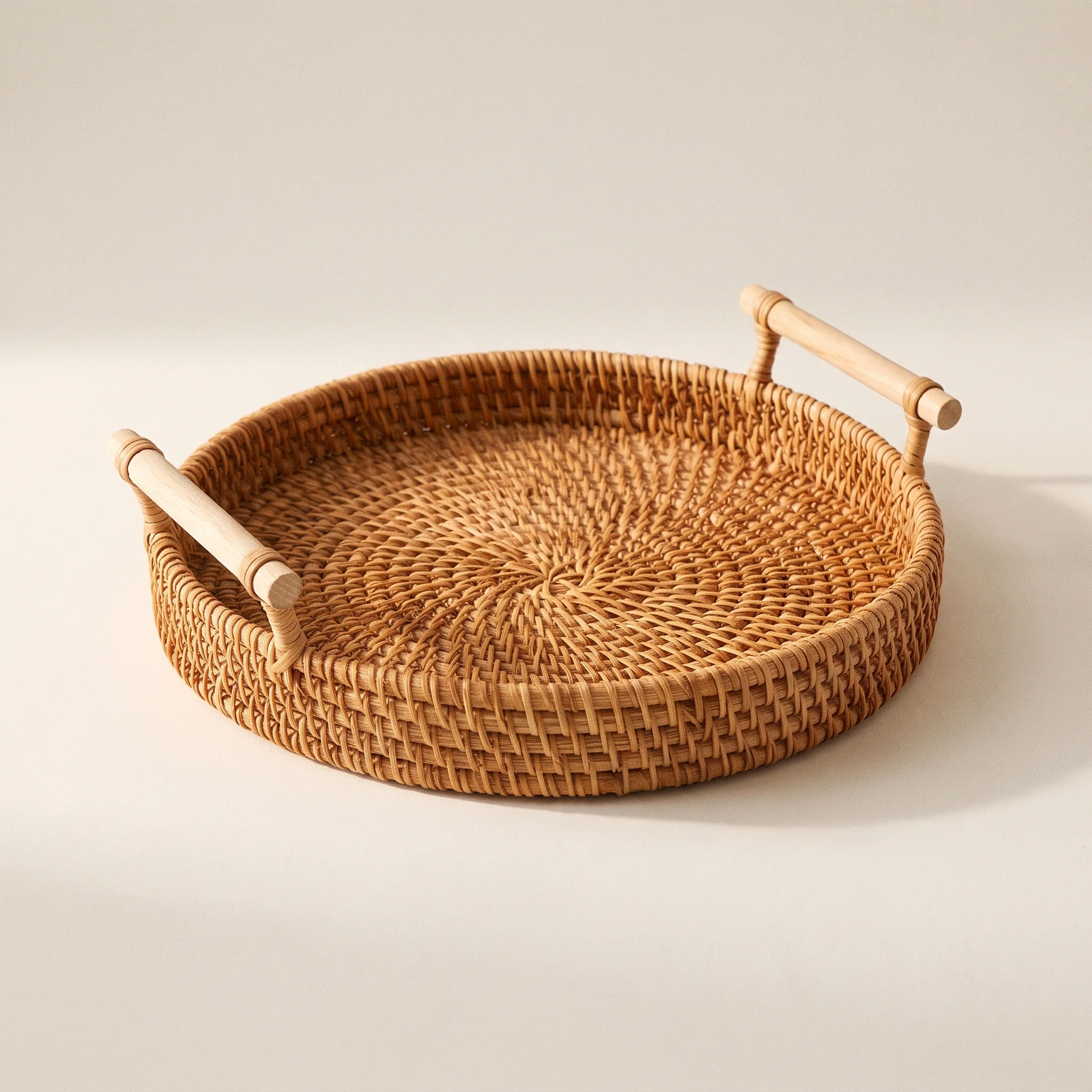 Copenhagen Rattan Serving Tray | Japandi Woven Tray with Wooden Handles
