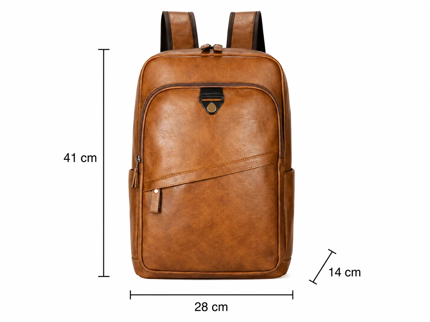 Men's Real Leather Backpack - Survival in real leather with an asymmetric front zip