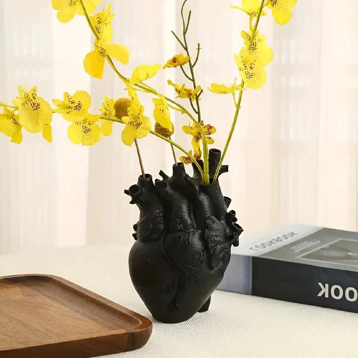Wooden and bamboo heart shaped vase with a unique design