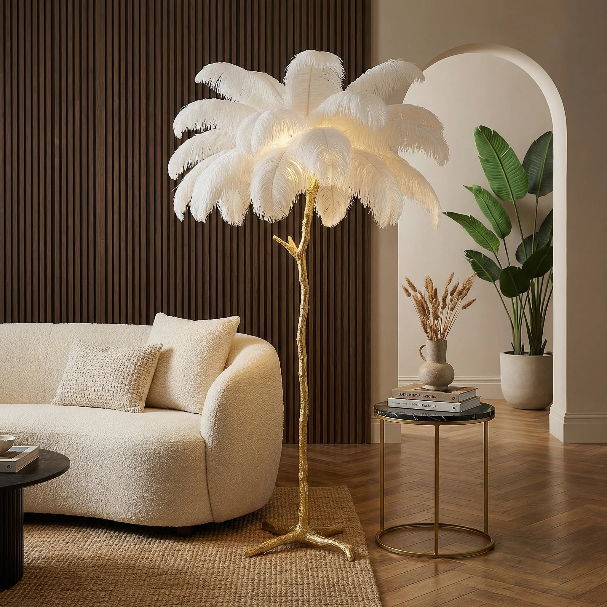 Elegant Ostrich Feather Floor Lamp With Modern Design And Adjustable Led Lighting For Living Rooms