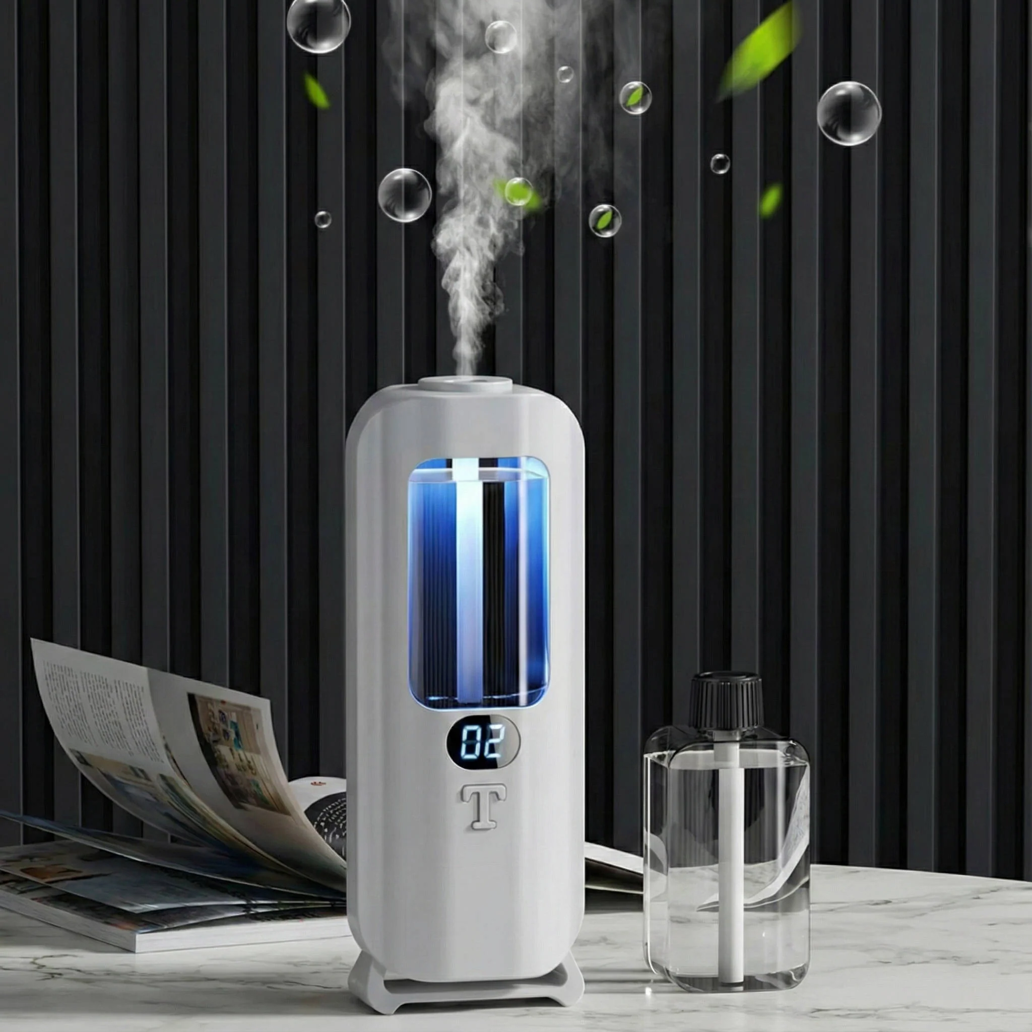 Air Humidifier and Aromatherapy Diffuser with Digital Display and coloured LED Lights