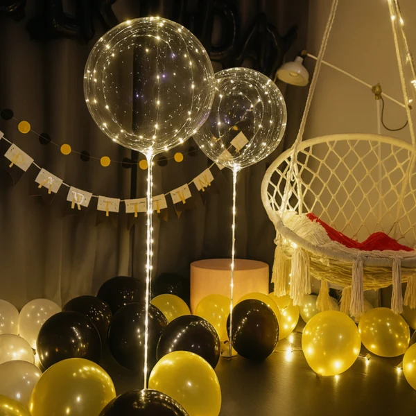 LED balloon lights used in a festive party decoration