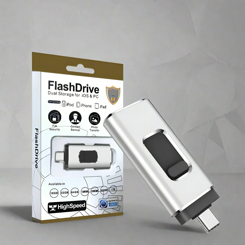 Phone Storage Memory Stick – 4-in-1 USB Flash Drive with Lightning, USB-C, Micro-USB & USB 3.0 for Fast Data Transfer & Backup on Phones & Laptops