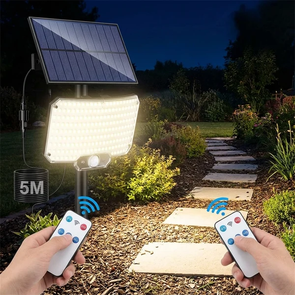 Solar floodlight with motion sensor for wide-area lighting