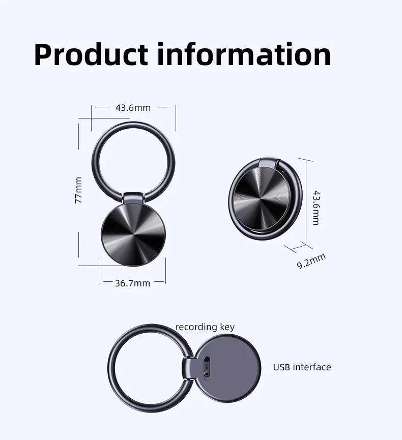 32GB Keychain Voice Recorder — Mini Digital Dictaphone, MP3 Player with Noise Reduction
