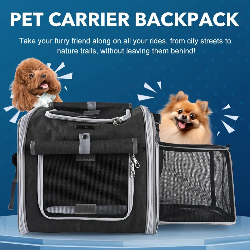 Expandable Bike Basket for Pets mounted on the front of a bicycle
