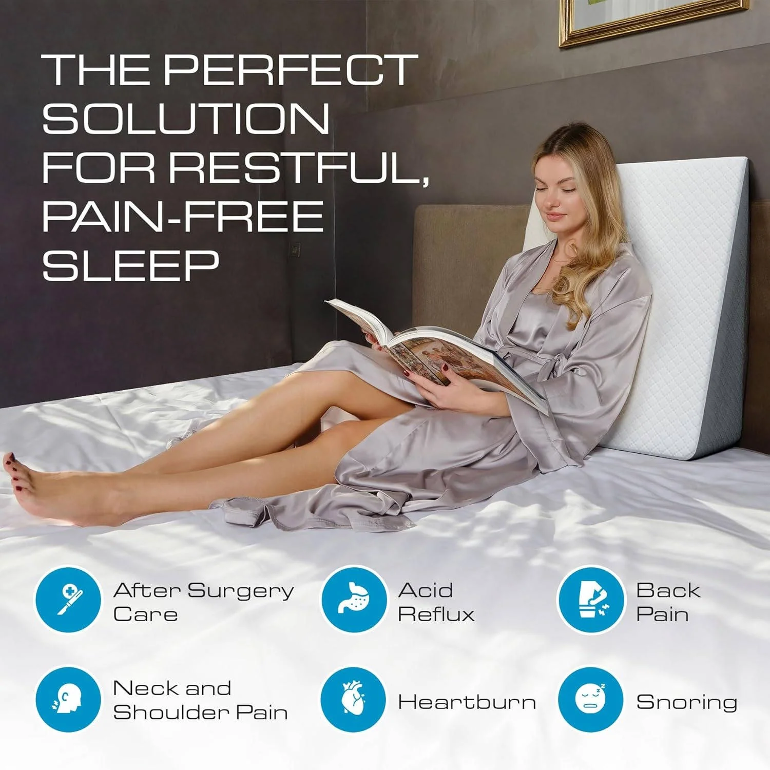 Wedge pillow supporting the upper body in bed