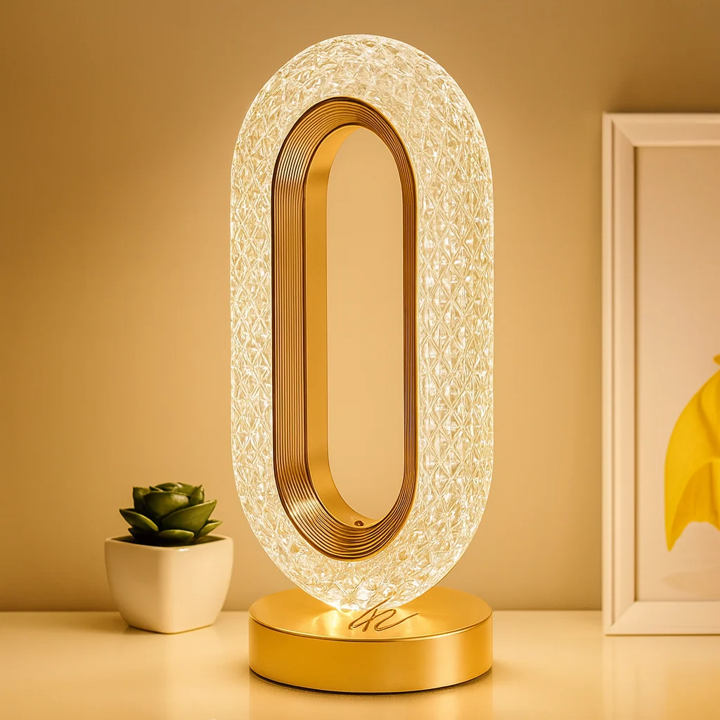 Oval crystal table lamp