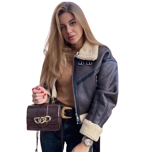Brown Leather Jacket for Women - Fur Coat for Women