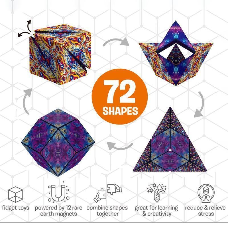 Magnetic anti-stress cube being folded into different figures