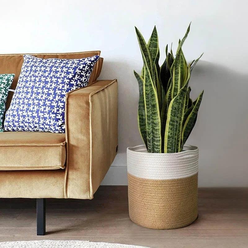 Hand-Woven Cotton Rope Flower Pot Basket – Natural Storage with Scandi Soul