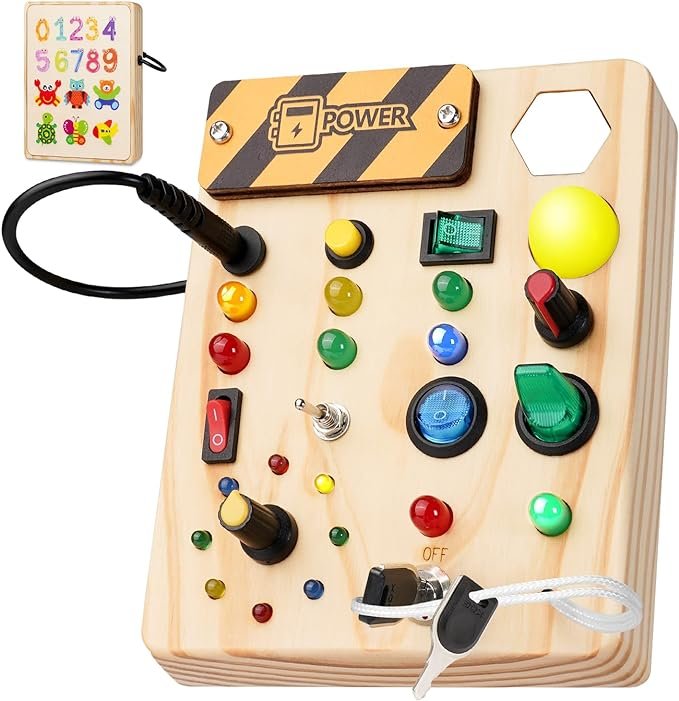 - Montessori LED Busy Board with 27 Lights and 10 Switches for Sensory Play Ages 1–6
