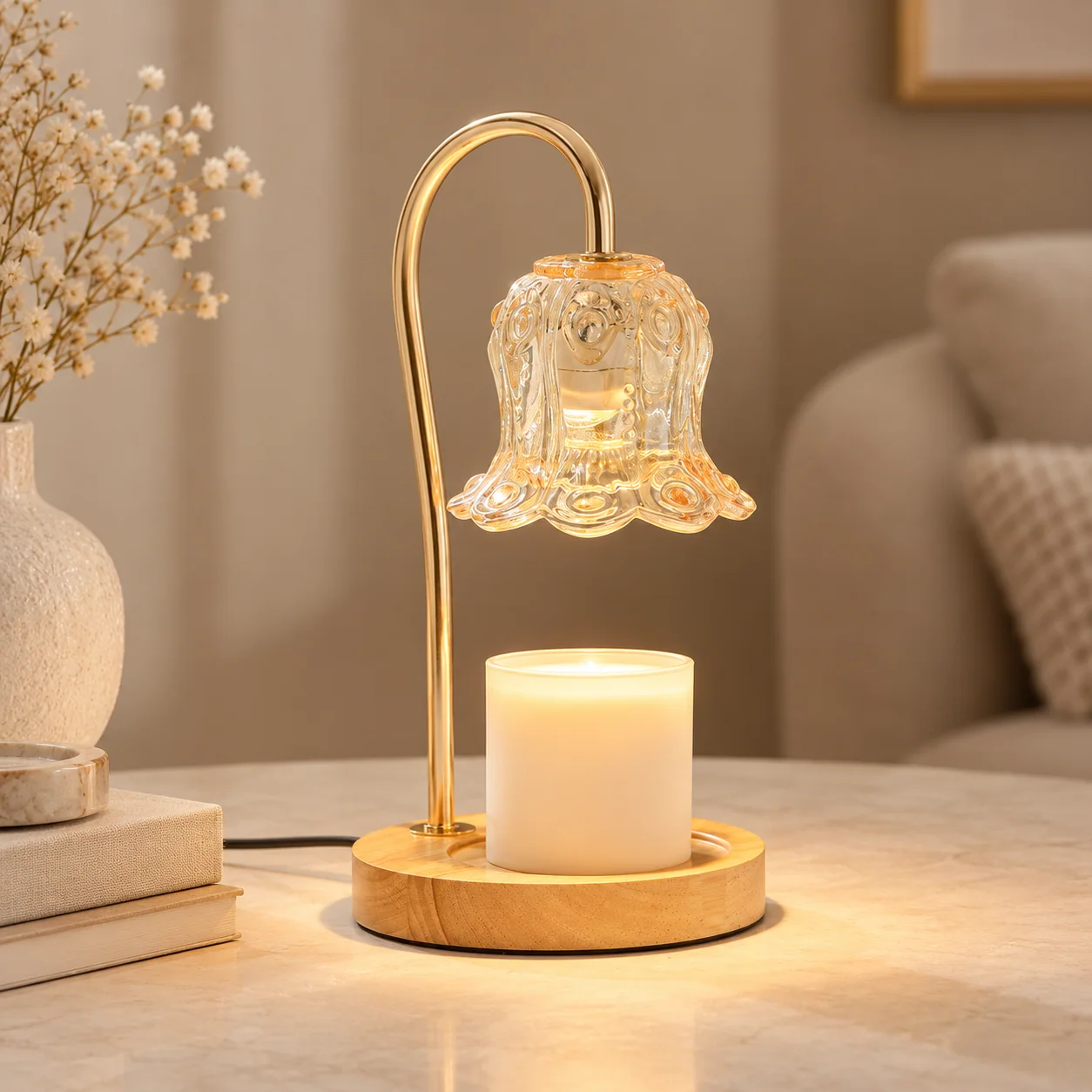 Candle Warmer Lamp - Wood Base, Dimmer Switch
