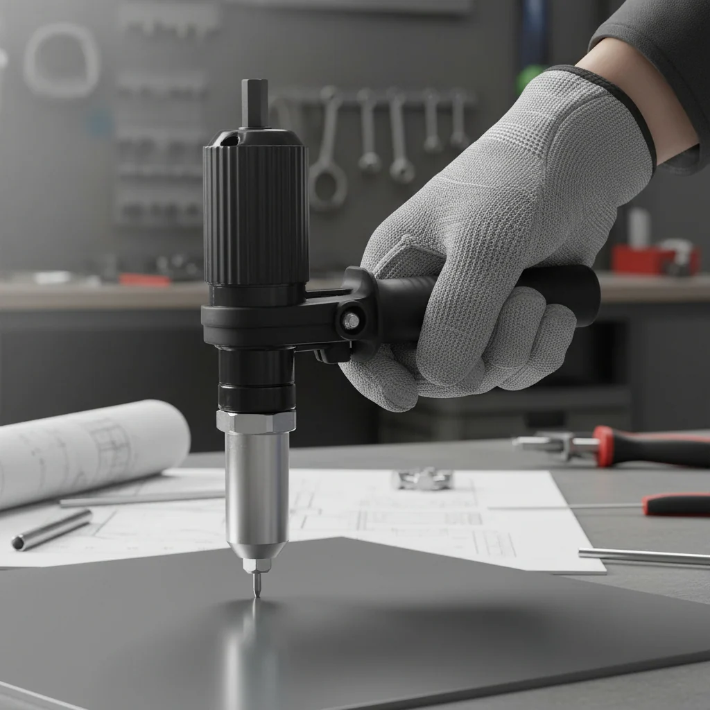 Rivet gun drill adapter kit with interchangeable nozzles