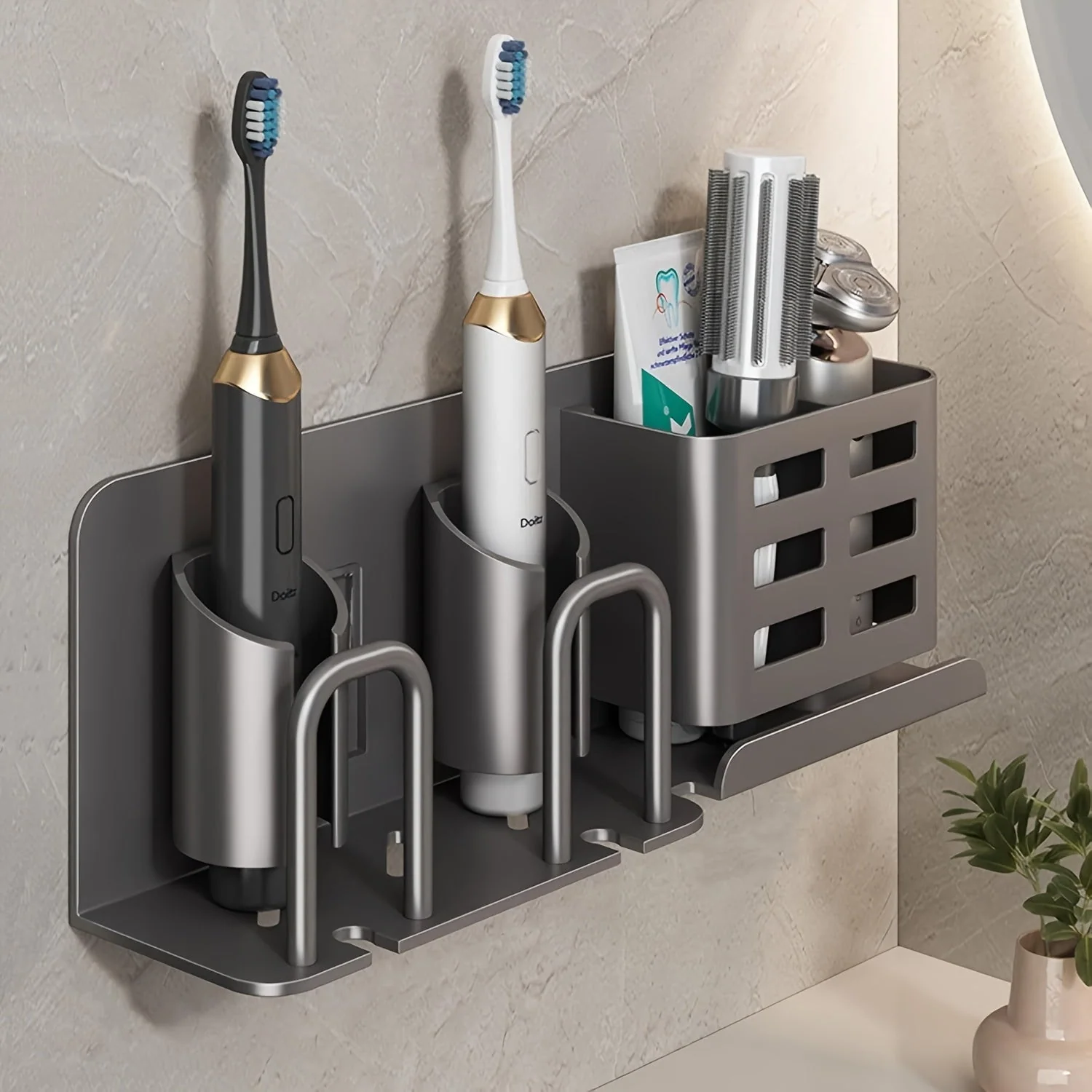 BristleHub Wall-Mounted Electric Toothbrush Holder – Aluminum Bathroom Organizer with Drainage Holes