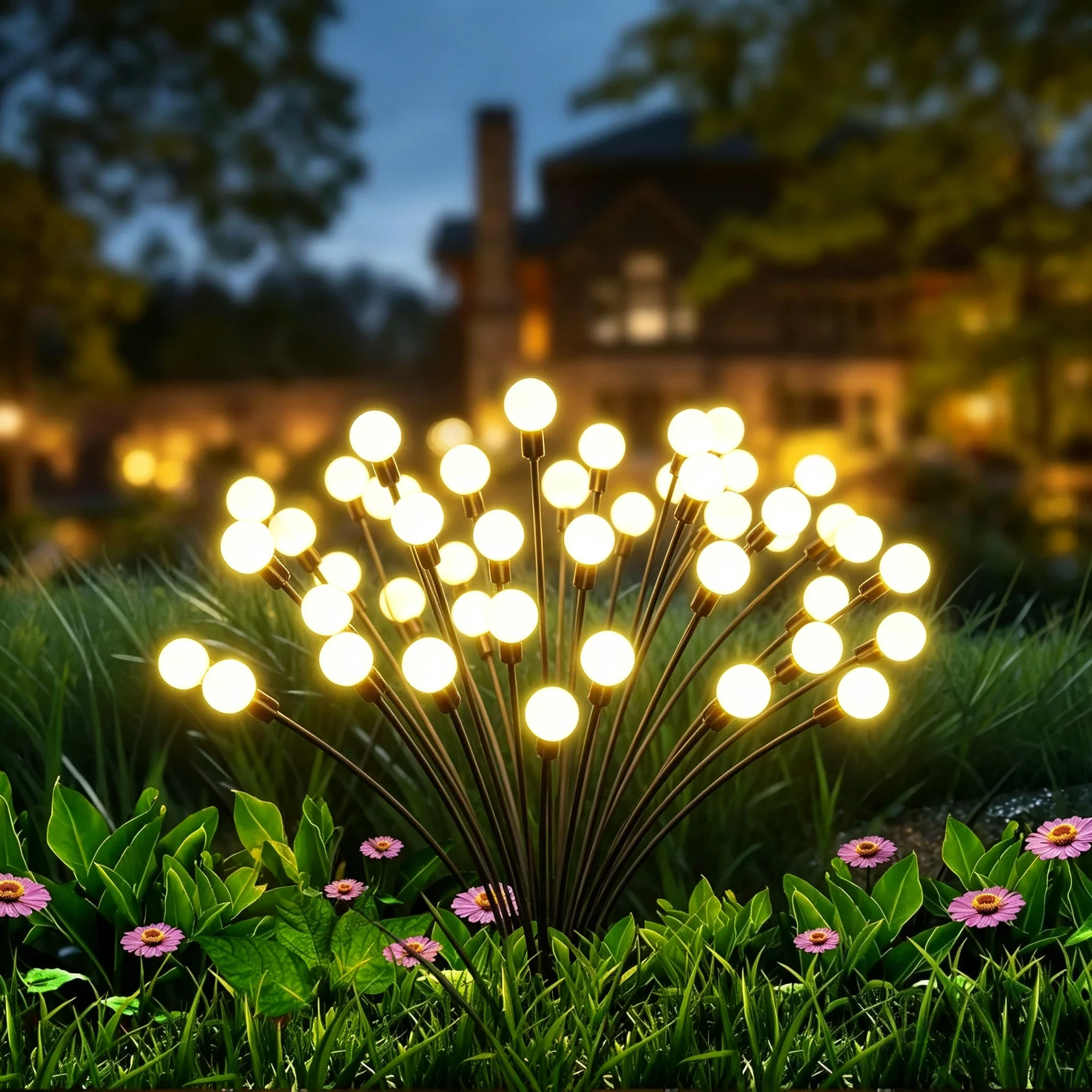 Solar Garden Lights | Firefly Stake Lights for Outdoor Pathway, Lawn, Borders & Patio | 10 LED Swaying Solar Powered Waterproof, Warm or Multicolour