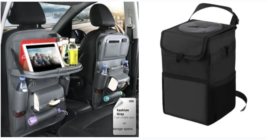 Back Facing Car Seat Organizer with Fold-Down Tray Table and Multiple Storage Pockets