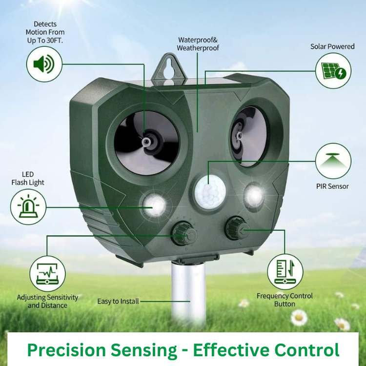 Ultrasonic Bird & Pest Defender with motion sensor and LED lights