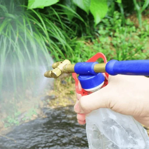Garden hand sprayer in brass, with adjustable nozzle and leak-proof fit for universal bottles, BrassFlow