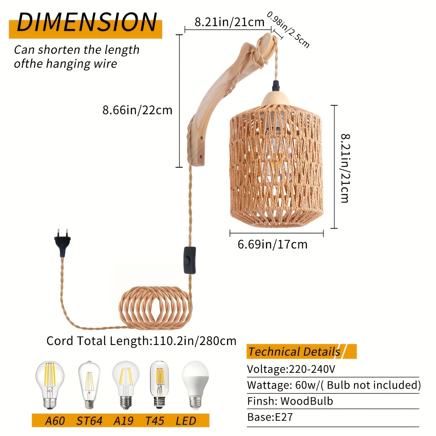 Boho rattan wall lamp detail