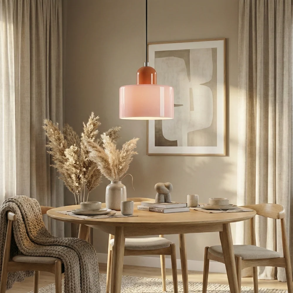 Pendant Light Adjustable Height Colorful Glass – Modern Geometric Design Warm LED Glow