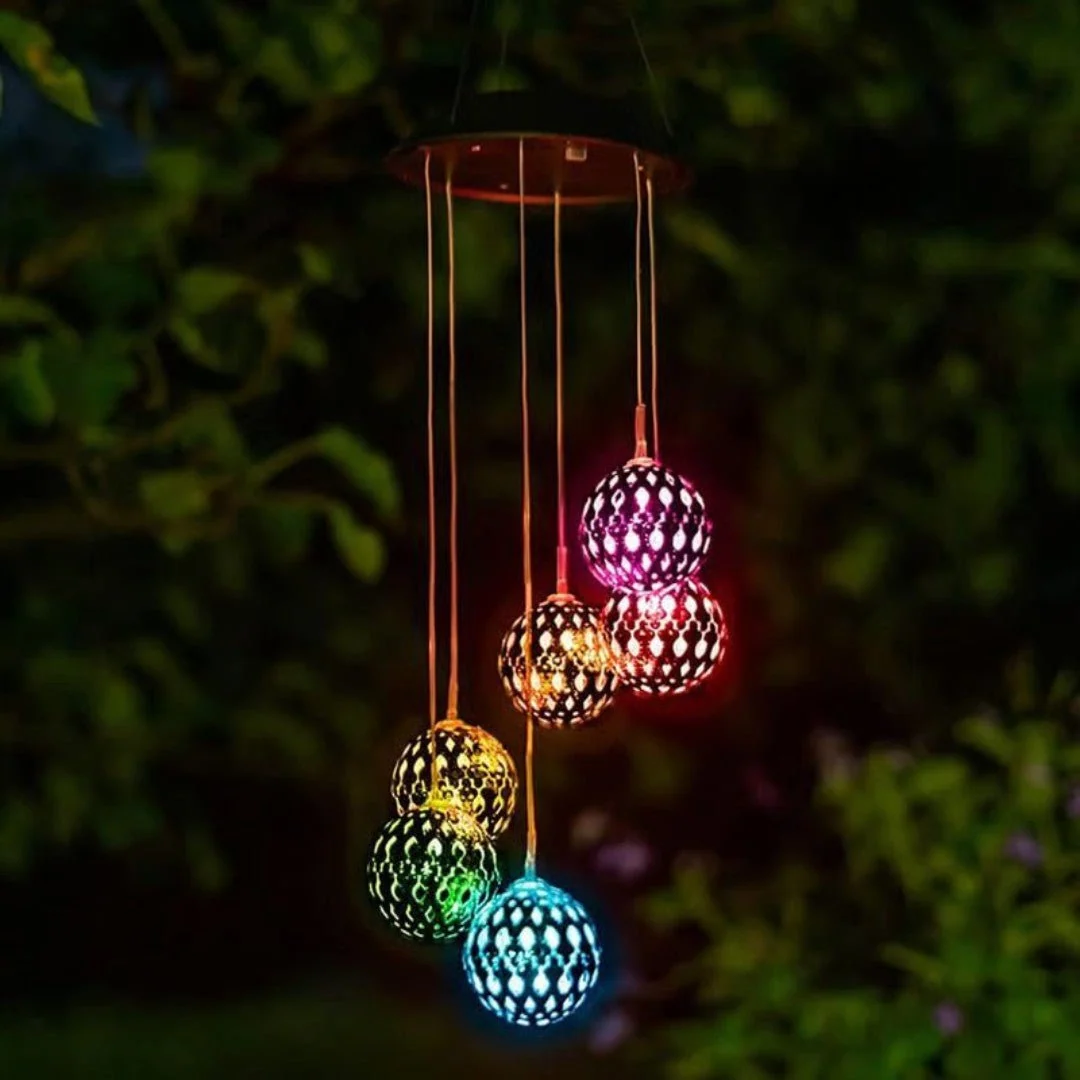 GlowSphere – Solar Metal Orb Wind Chime with Colour-Changing LED Lights