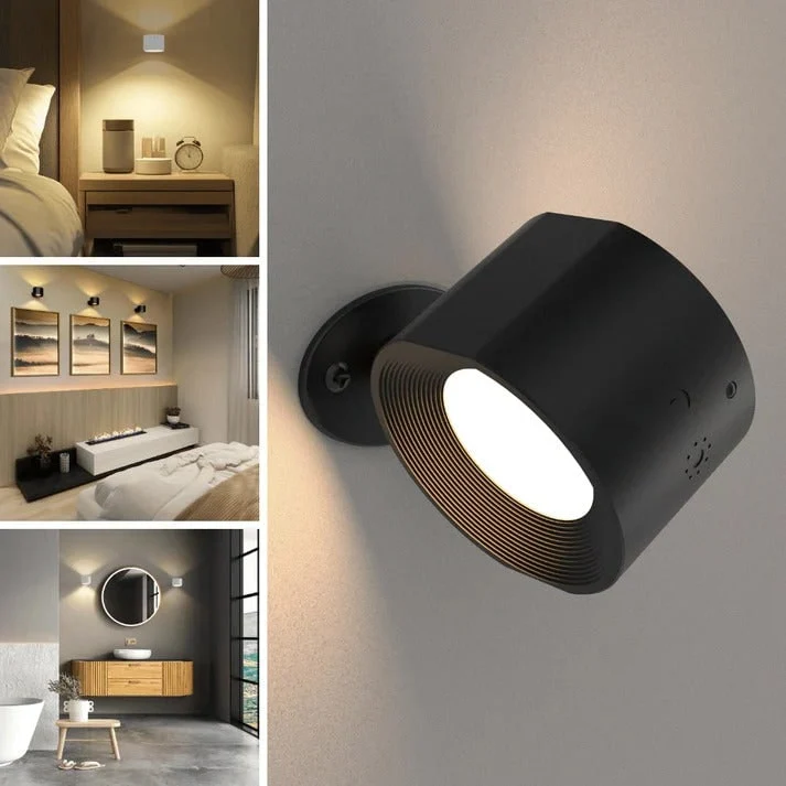 Rechargeable wall sconce in use on a wall