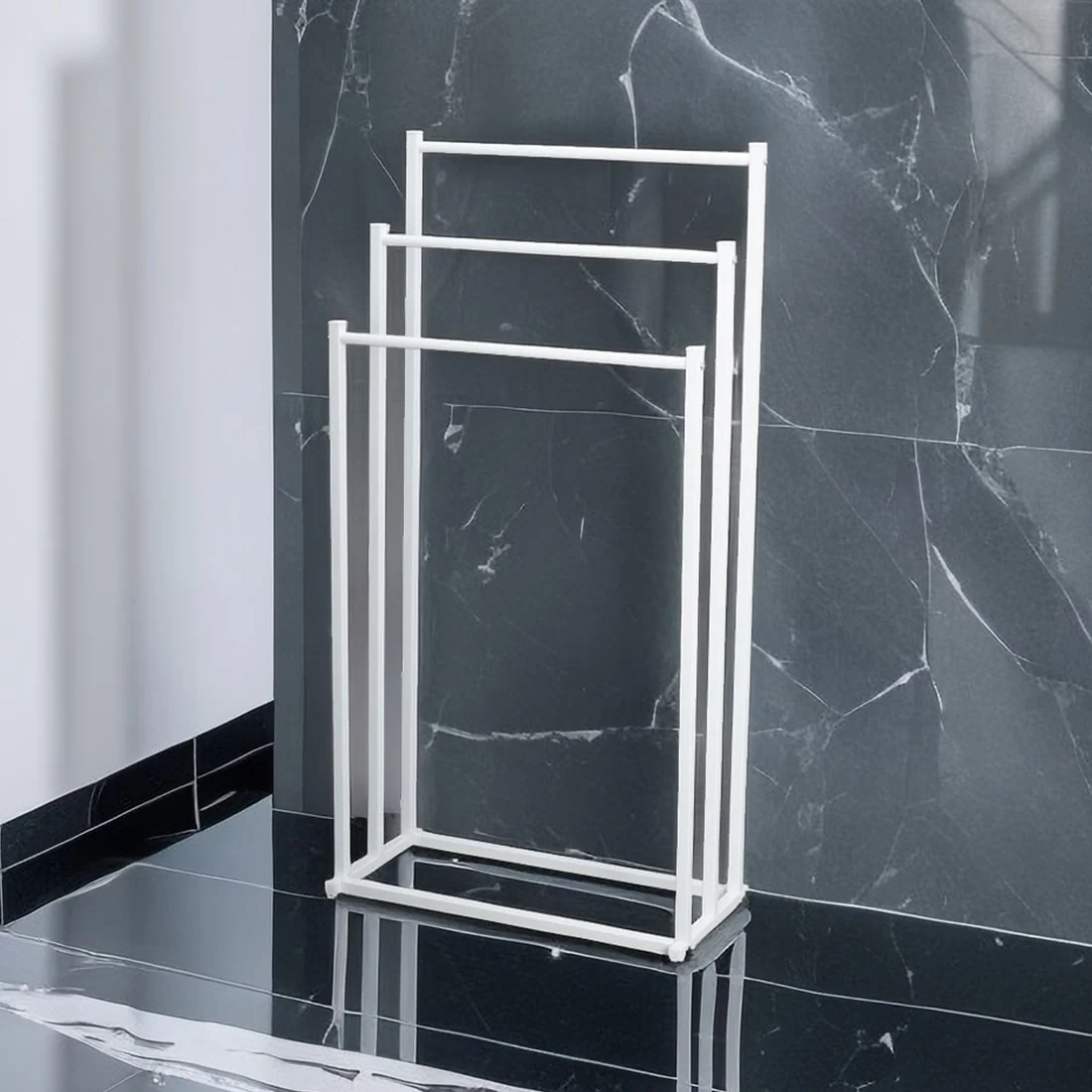 Bathroom Freestanding Three-Tier Towel Rack Stand with Metal Frame and Hand Storage