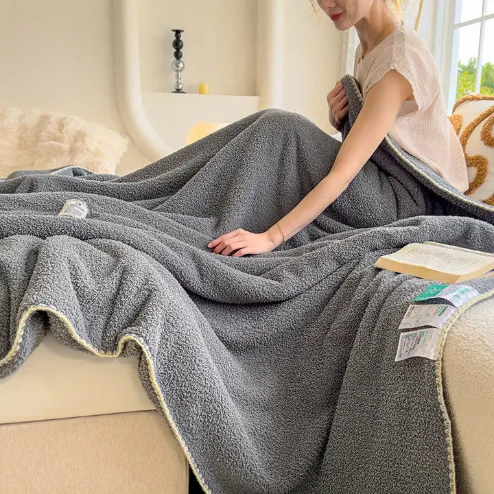 Soft lamb plush blanket with a double-thick build, a solid colour and portable design, offered as a bed throw for winter use and home warmth