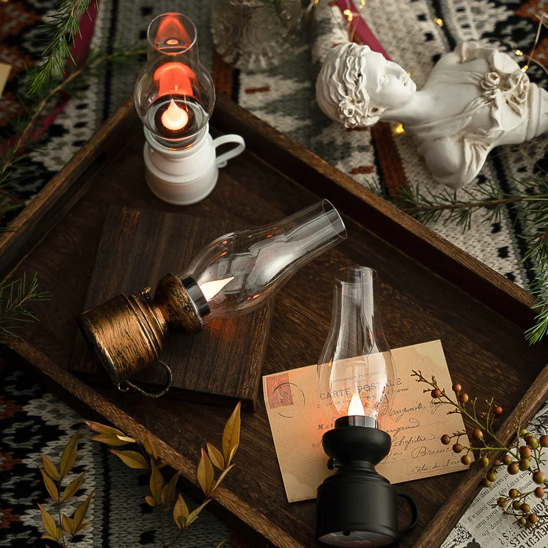 Vintage LED Oil Lamp | Battery Powered Glass Chimney Design