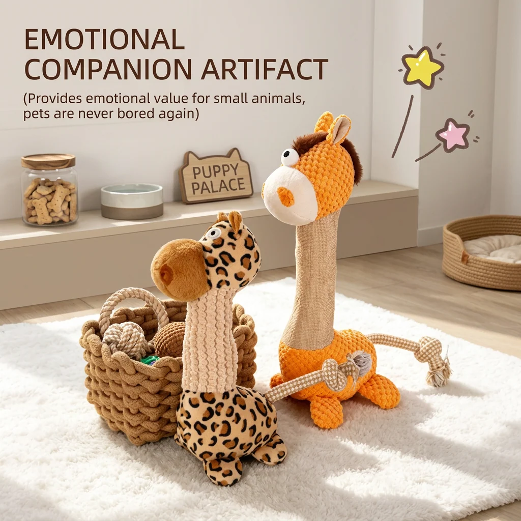 Durable Cotton Rope Teeth Cleaning Plush Dog Toy with Squeaker in orange and leopard designs