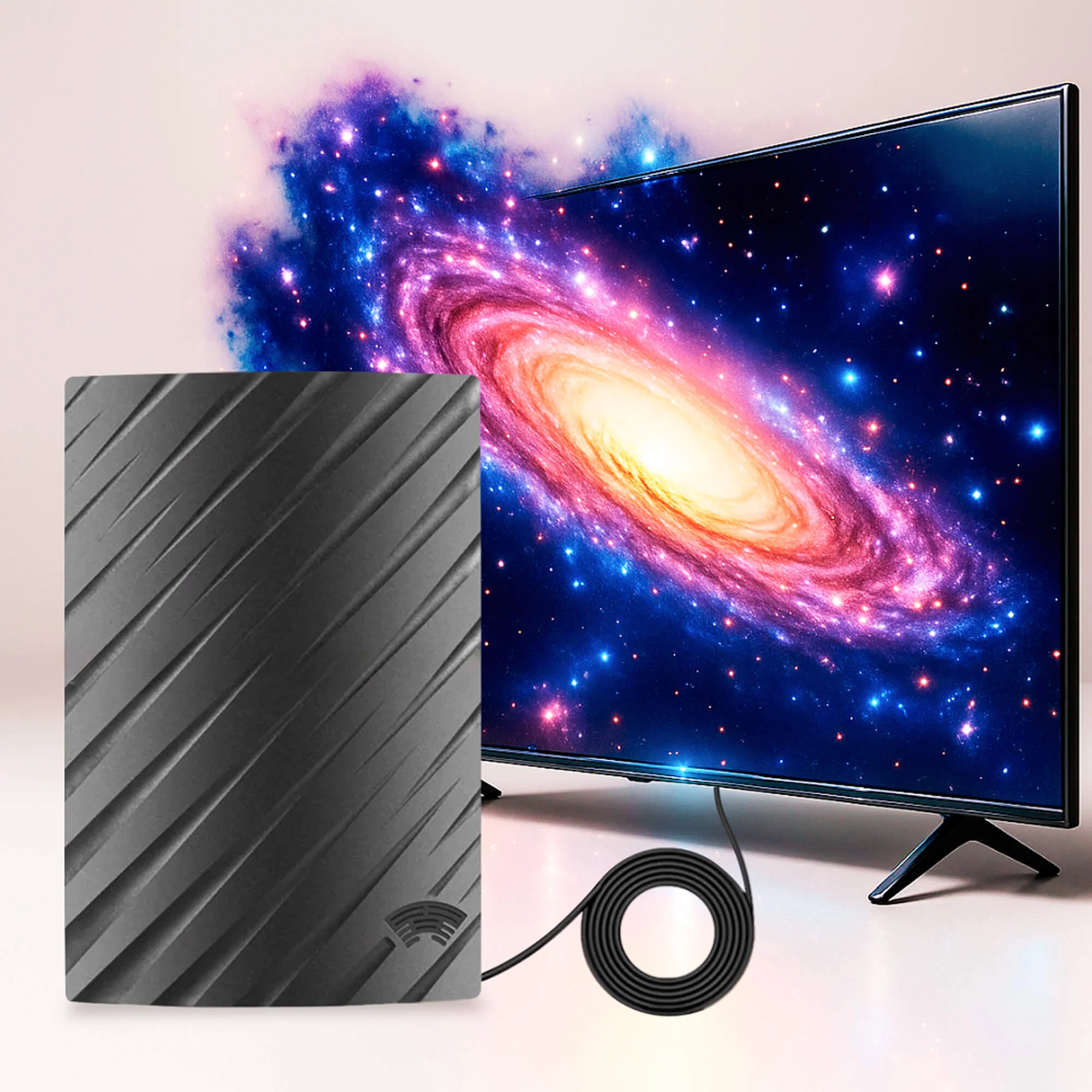 Amplified Indoor TV Antenna | 600-Mile Range, 39 dBi Gain, 75 Ω Impedance | HD & 4K Reception, 5 m Coaxial Cable Included
