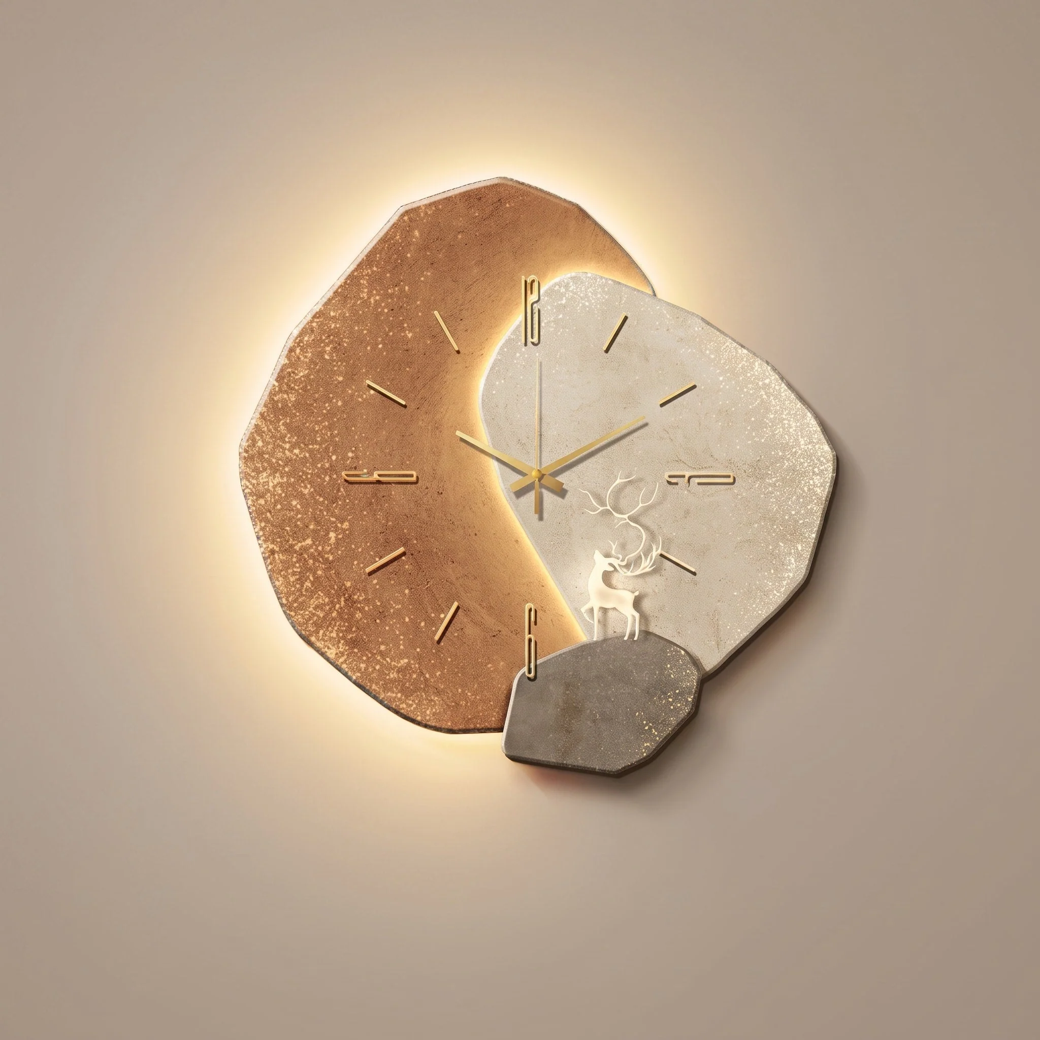 Sculptural Wall Clock with Warm LED Backlight Accent