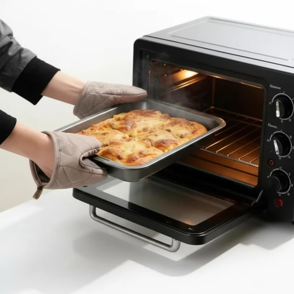 Premium heat resistant silicone oven mitt set with a non-slip grip for safe cooking, view 2