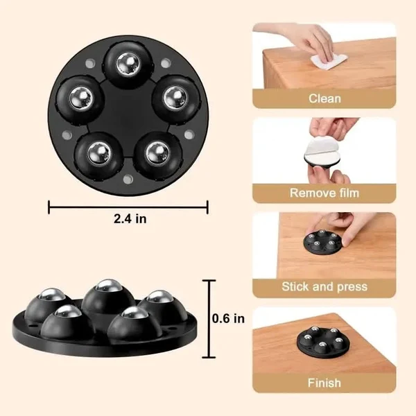 Eary set of 4 adjustable, movable furniture leg pads fitted with 5 wheel rollers, image 1