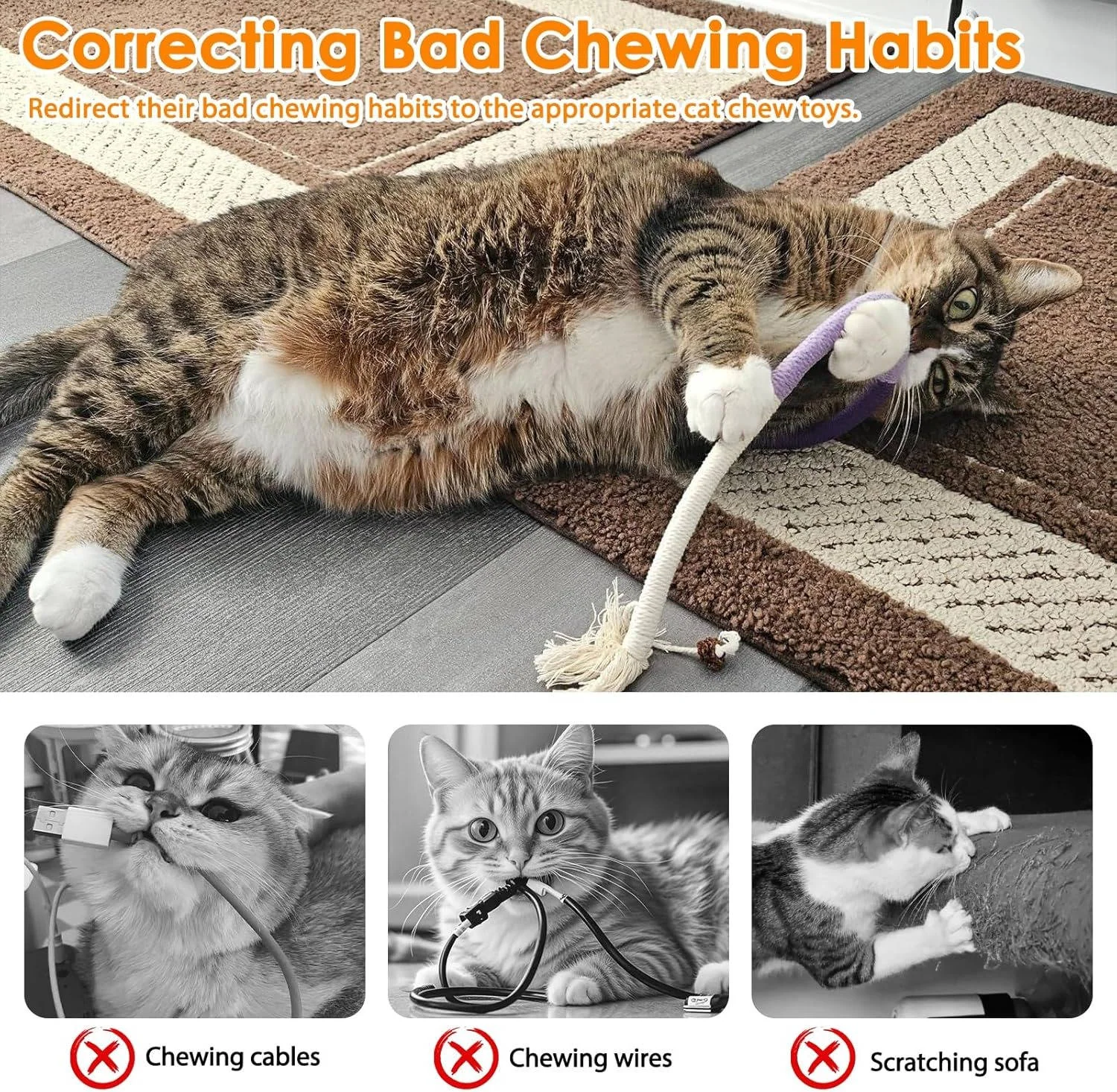 Cat chew toys with cotton rope, tassels and silvervine balls
