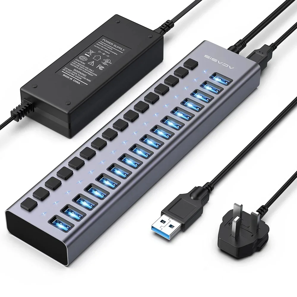 USB 3.1 Hub 10Gbps Multi-Port Data Transfer Hub with Individual Switches