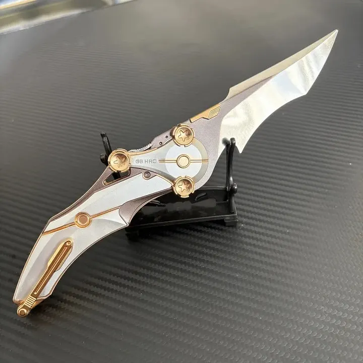 Folding knife shown with its pocket clip and compact size
