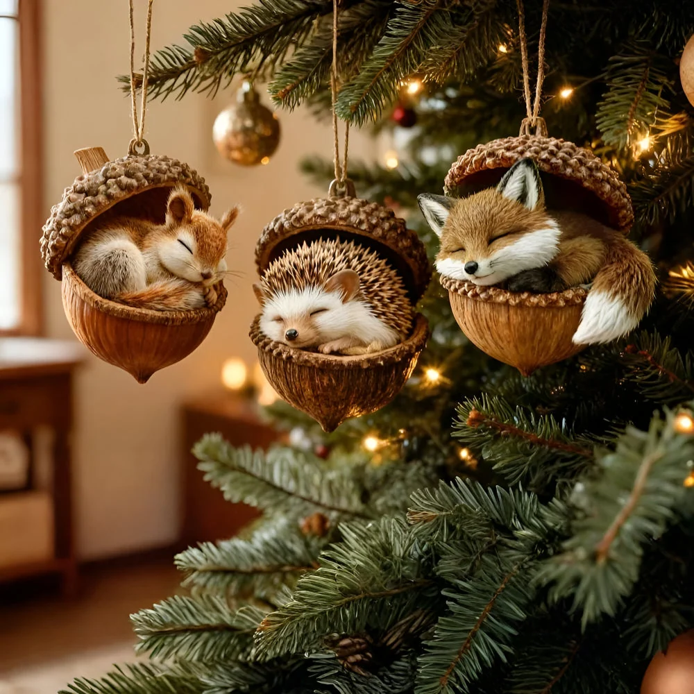 Woodland Animal Acorn Christmas Tree Ornament