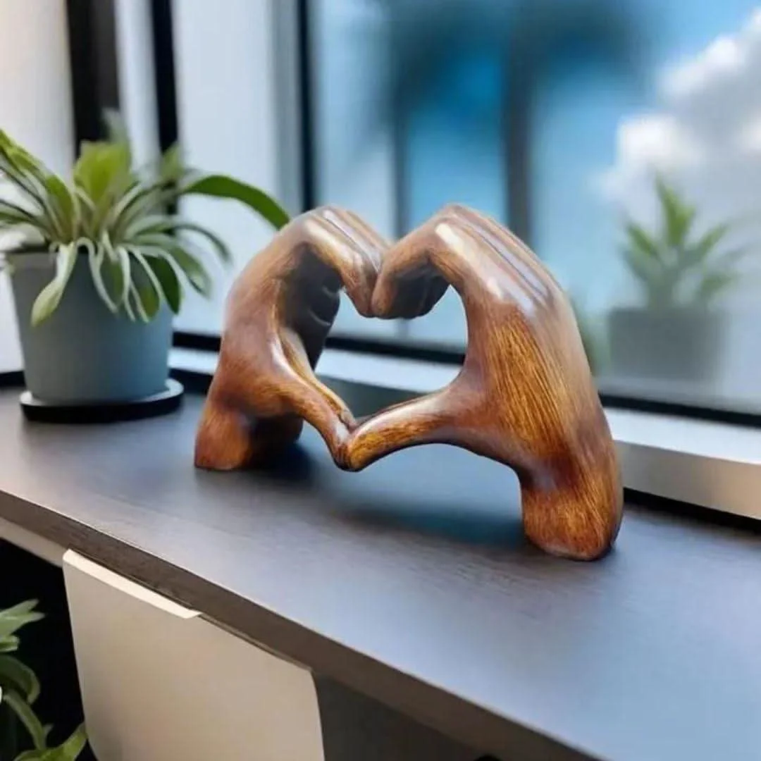 Heart Hands Wood Sculpture - Handcrafted Art for Cozy Spaces