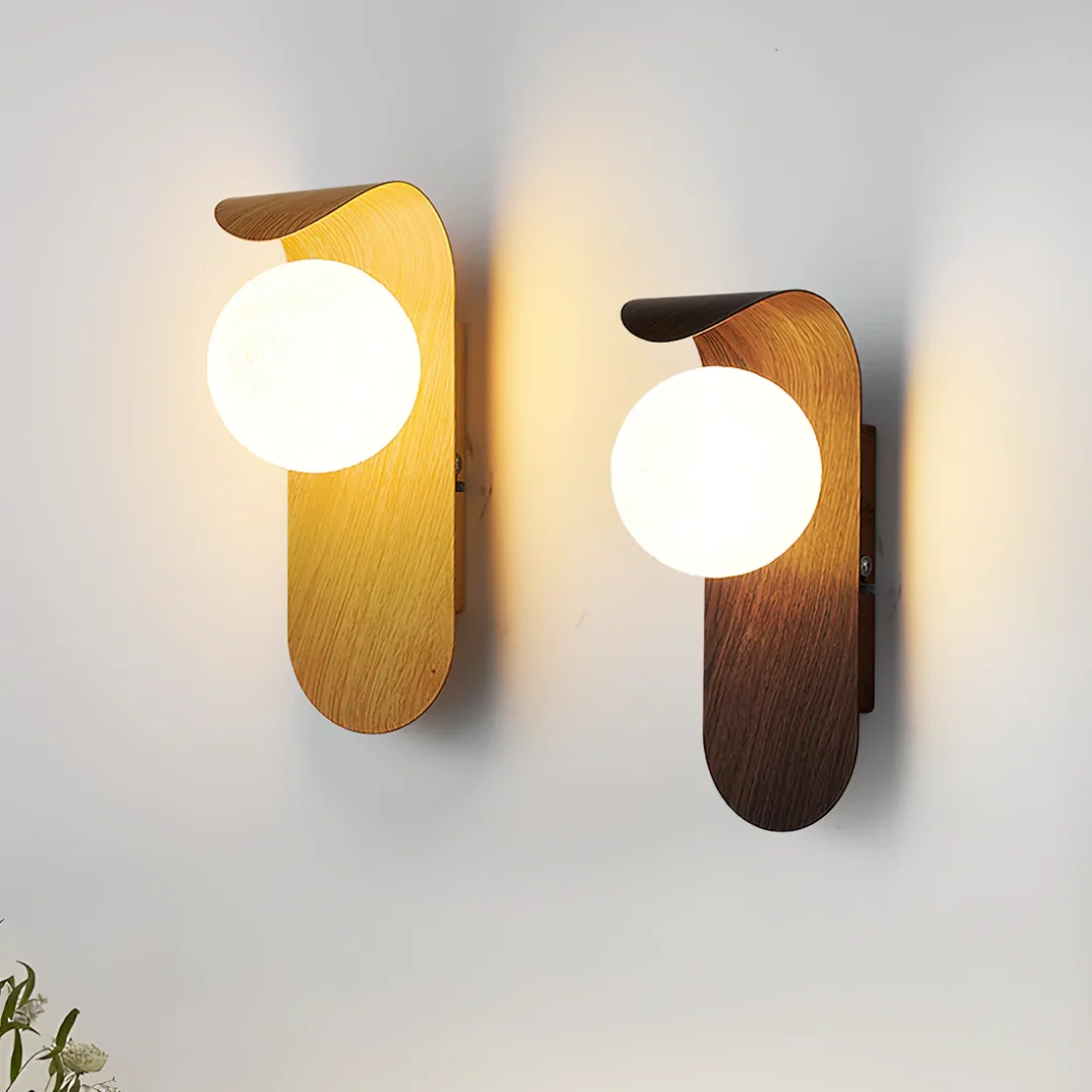 Naoren wood-effect spherical LED wall light, picture 8