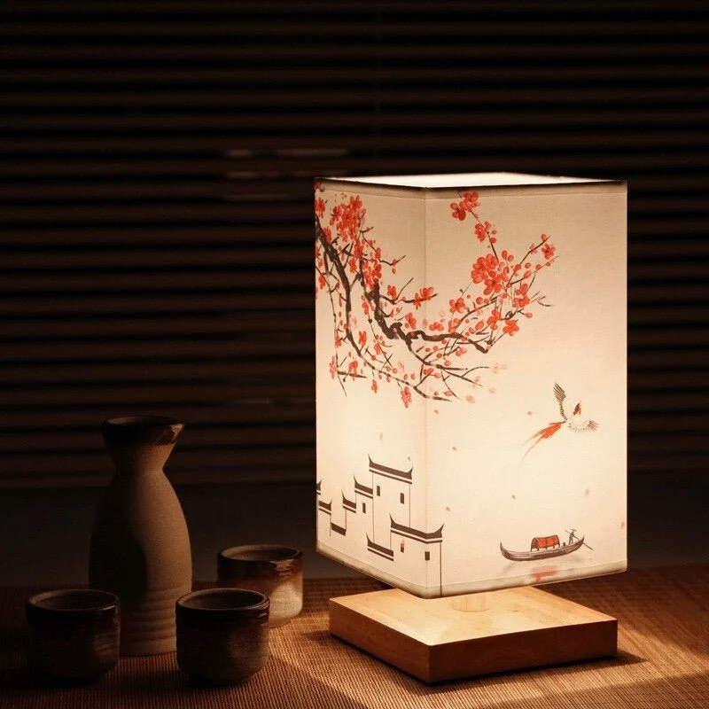 WH-a39d738dcaf0d170895029750c9232e5f9f24d48413c91a1268a8cf9aa232a1e Scandinavian Table Lamp with Japanese Print and Fabric Shade for Interior - Image 1